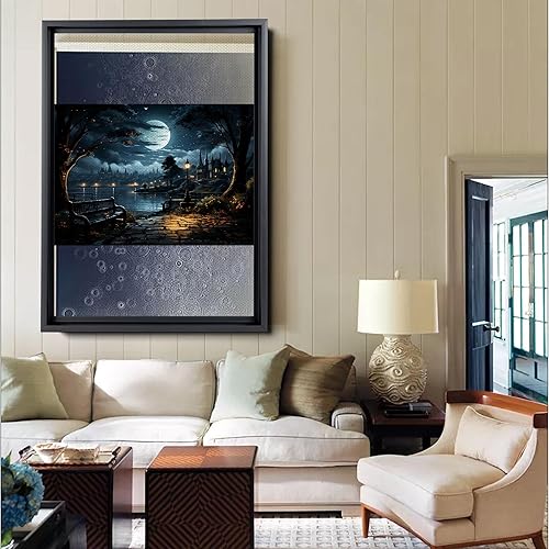 Miniatura 3 de Snow covered park at midnight with a full moon, watercolor nature art, framed canvas print, framed wall art