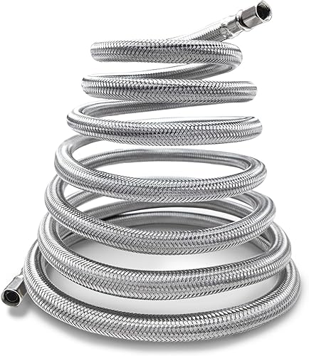 Línea de agua para refrigerador, línea de agua para máquina de hielo de 15 pies, manguera de agua trenzada de acero inoxidable con accesorios de