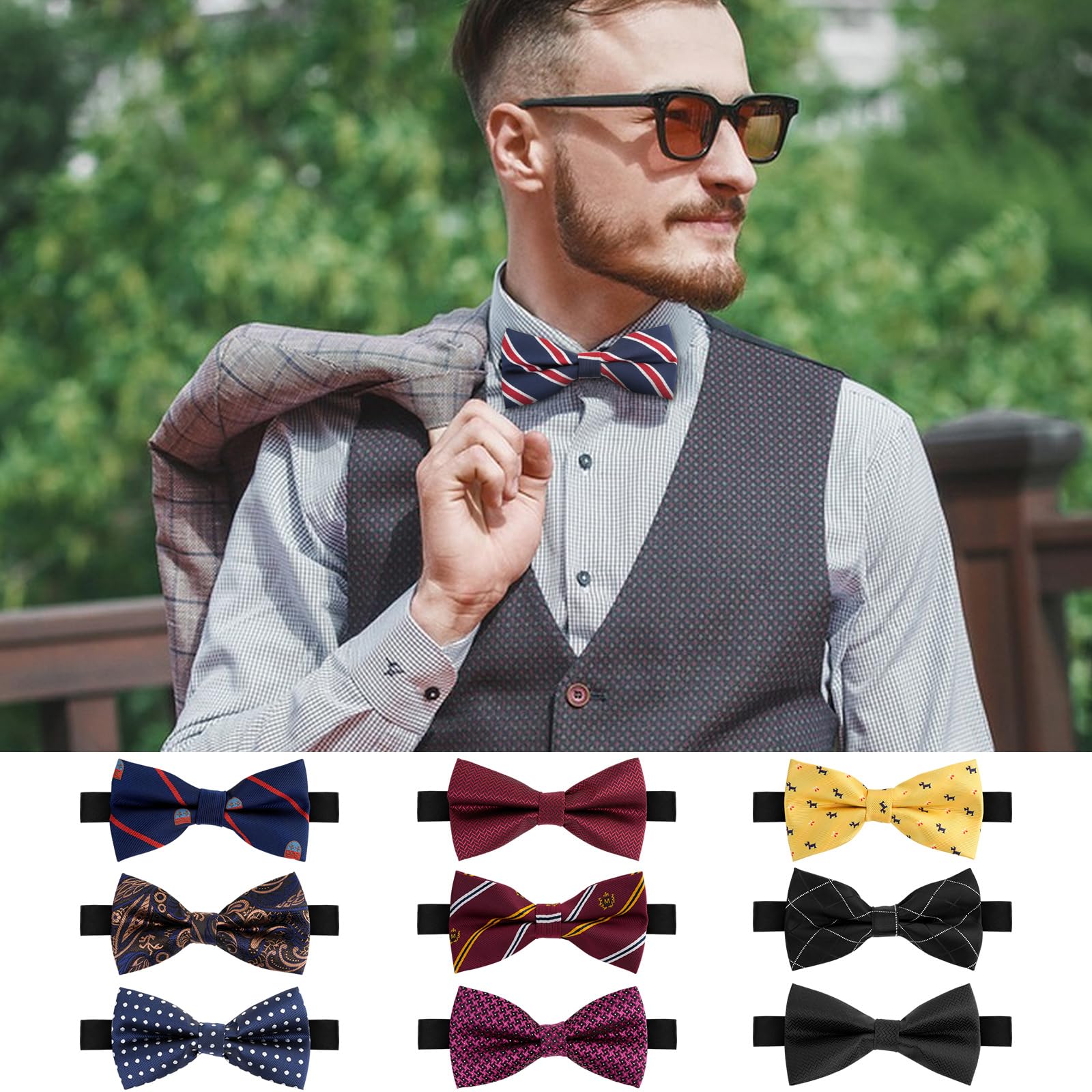 10 Pezzi Papillon da Uomo, Multi-colore Affari Tuxedo Papillon per Gli Uomini Ragazzi, Classico Pre-legato Suit Cravatte, Regolabile di Lusso Formale Collo Bowtie per Affari Matrimonio Partito