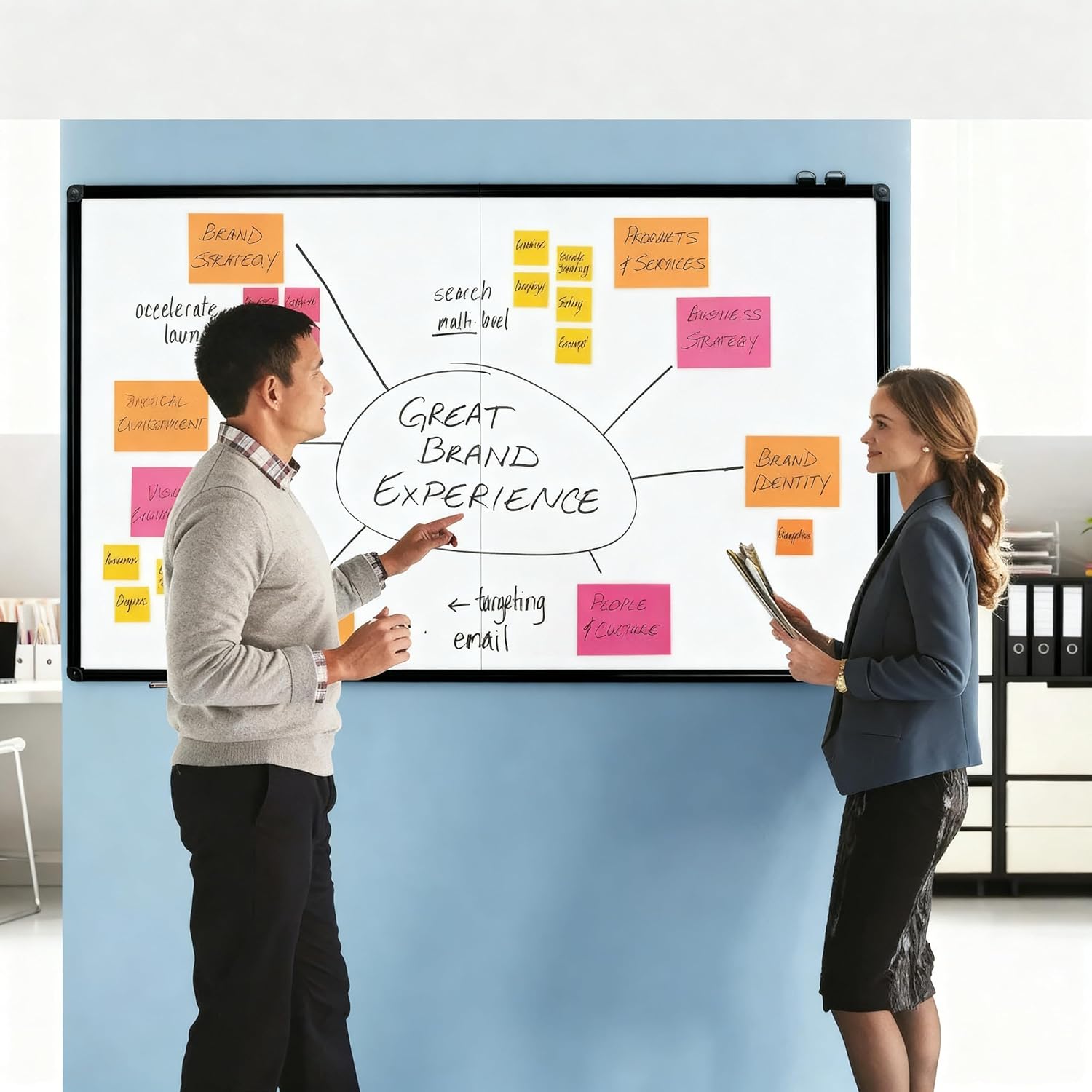 Large Magnetic Whiteboard 60 x 36 Inch, Foldable Dry Erase White Board with Pen Tray, Black Aluminum Frame Folding Message Presentation Board for Wall