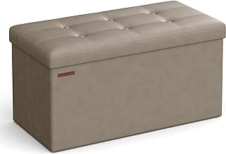 SONGMICS 30 Inches Folding Storage Ottoman Bench, Storage Chest, Footrest, Padded Seat, Camel Brown ULSF040R01