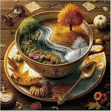 Seasons of Cup Puzzles for Adults 1000 Pieces Nature, Beautiful Landscape Plant Flower Garden Art Jigsaw Puzzles, Fall Tree Challenging Puzzle