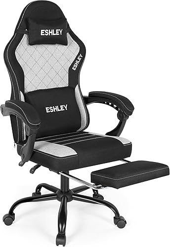 Silla de juegos, silla ergonómica para computadora con reposapiés y soporte lumbar, silla de oficina ajustable en altura con asiento giratorio de