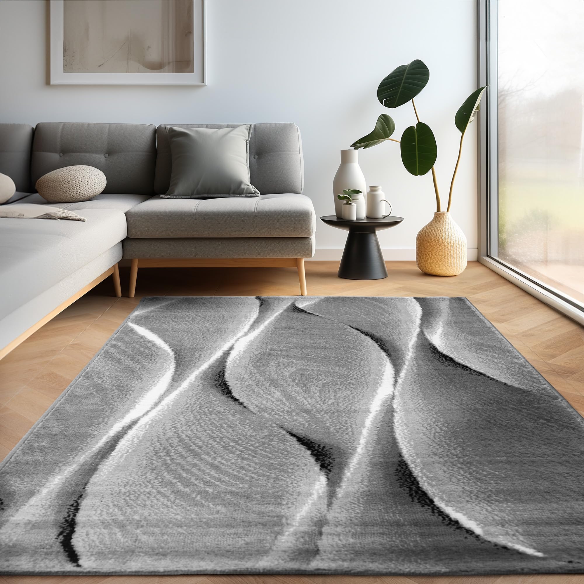 Carpettex Moderne Tapis Salon Tapis Chambre Noir-6 80 x 150 cm - Tapis à Poils Courts, a Poil Ras, Conception Abstrait Doux et Moelleux - Tapis Cuisine Moquette Salle de Sejour