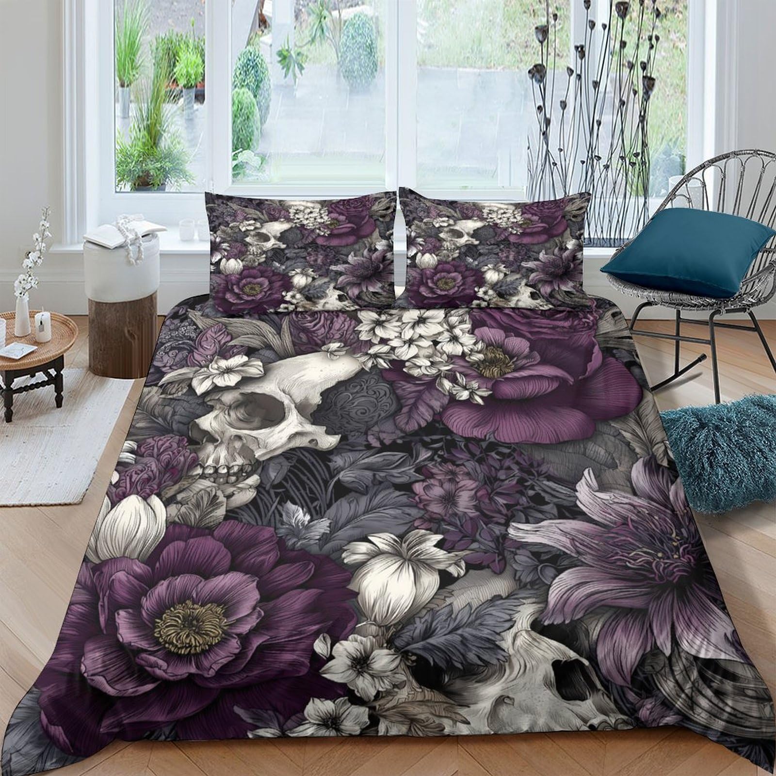Ctjqhvkz Style-9 3D Printed Purple Floral Fitted Sheet Microfiber Soft Bedroom Decor Grey Botanical Mattress Cover Dustproof Washable Single（135X200cm）
