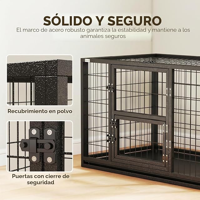 Foto 3 de 8 de PawHut Jaula Resistente 37" L 3 Puertas Cerradura Segura Bandeja extraíble