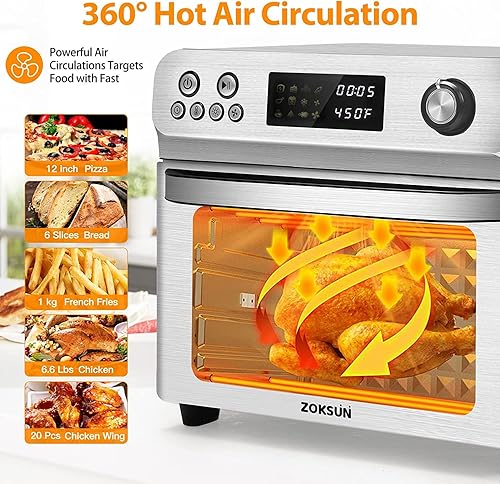 Miniatura 2 de ZOKSUN Combo de horno tostador de convección de 26 cuartos de galón grande 10 en 1 para encimera digital de acero inoxidable ventiladores de