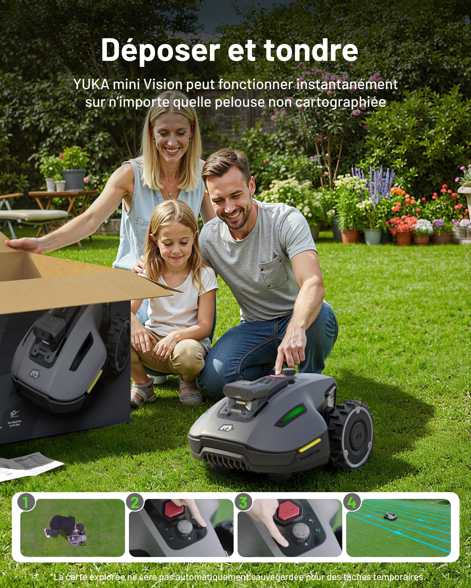 Mammotion YUKA Mini Vision, Robot Tondeuse Intelligent sans RTK avec Navigation AI Vision à Triple Caméra, Jusqu’à 700 m², Cartographie Automatique, Zéro Câble Périphérique, Pentes à 45%
