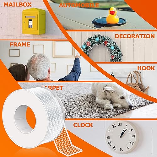 Miniatura 5 de Cinta adhesiva de doble cara para alfombra, resistente, 2 x 118 pulgadas, extraíble, antideslizante, transparente, para alfombras, interiores,