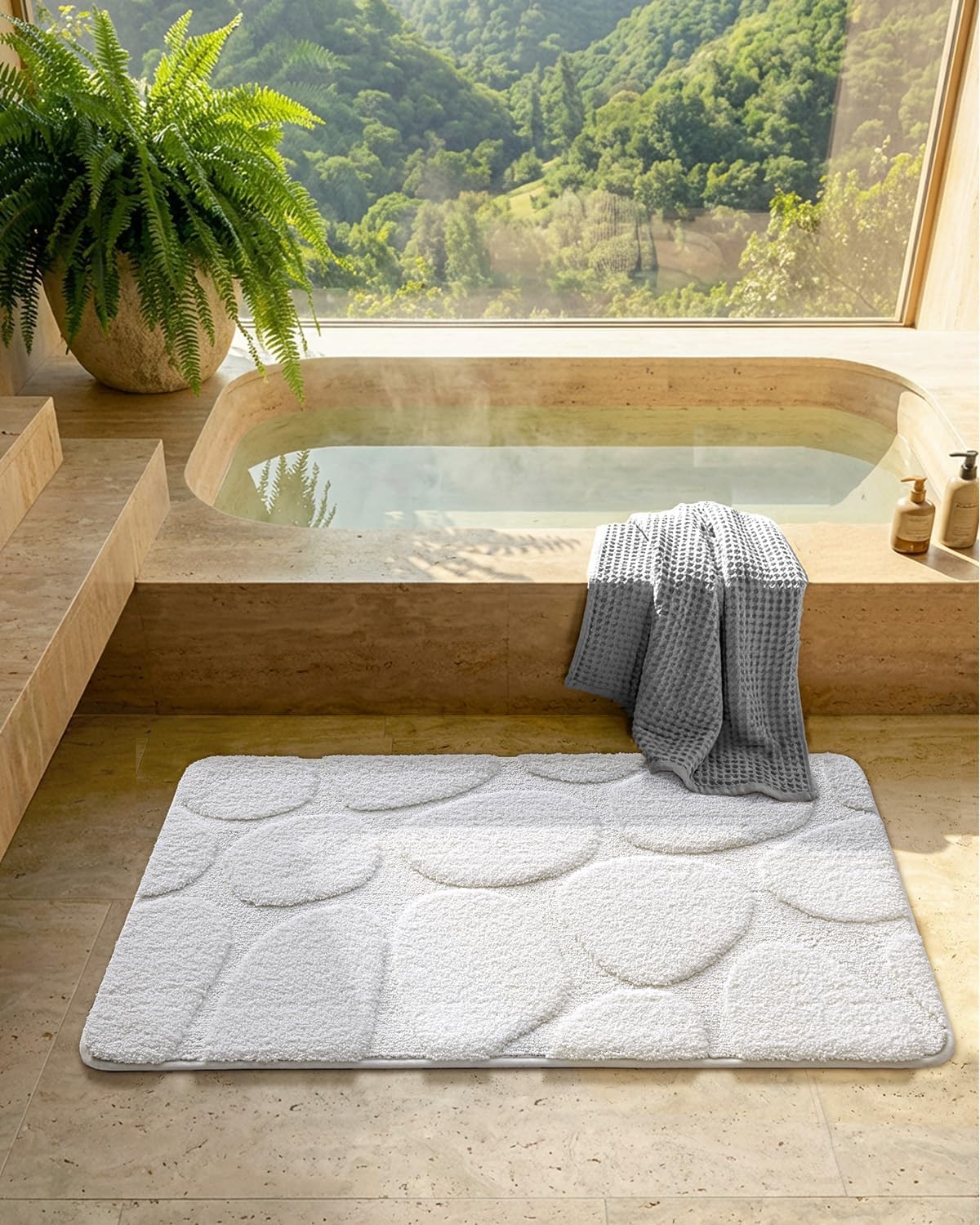 Color&Geometry White Bathroom Rugs Non Slip Washable, 24"x36" Large Bath Mats Absorbent, Soft Shower Mat Outside Shower Quick Dry Bathmat for Sink Laundry Room