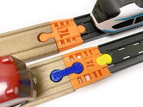 Adaptador compatible con Intelino J-1 Smart Train Tracks y Thomas Brio Wooden Railway (2 piezas) (naranja)