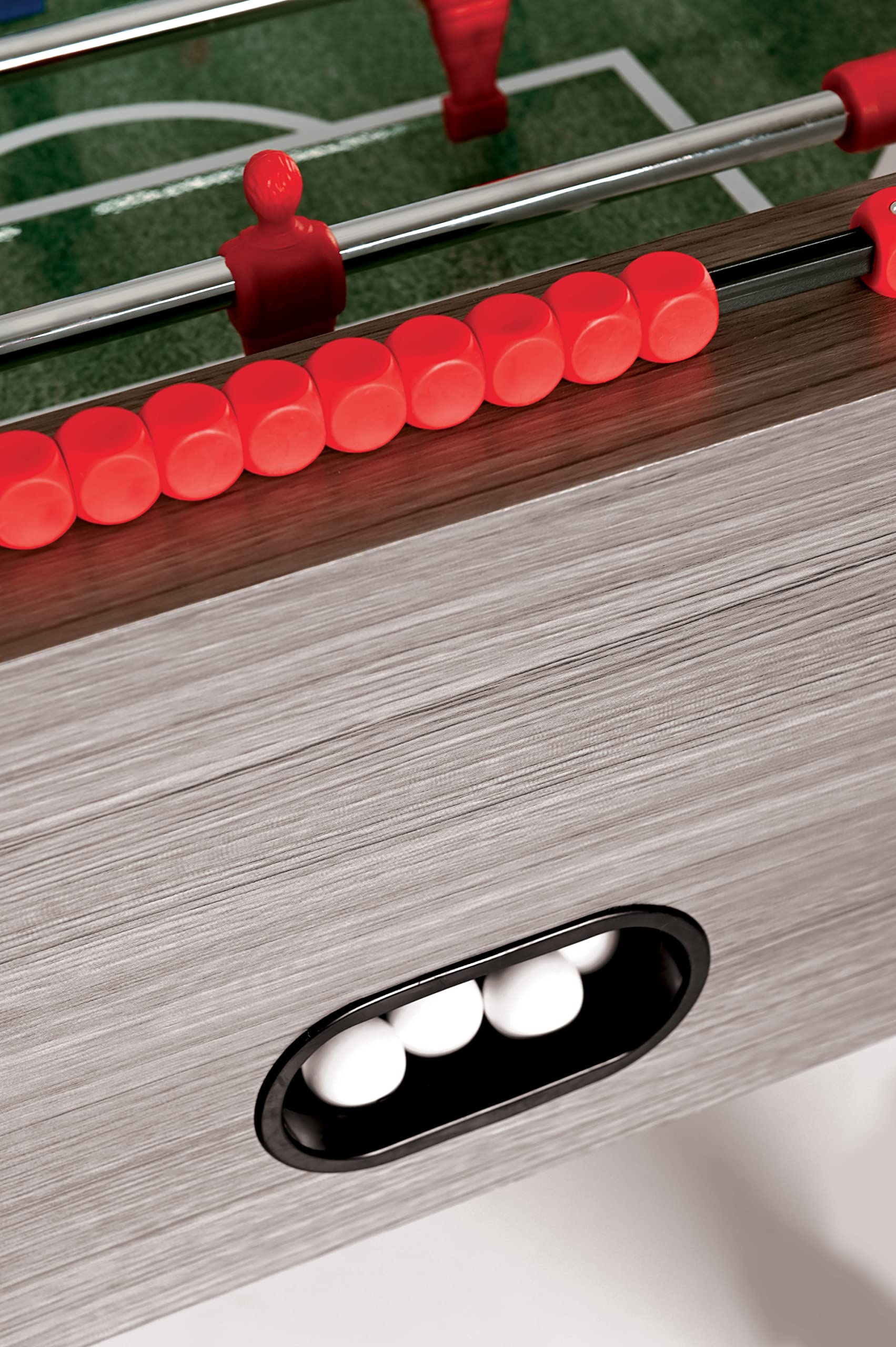 Garlando Calciobalilla F-100 rovere grigio con aste uscenti, Modello dall’aspetto sobrio ed elegante. 3 palline bianche modello “Standard” in dotazione.