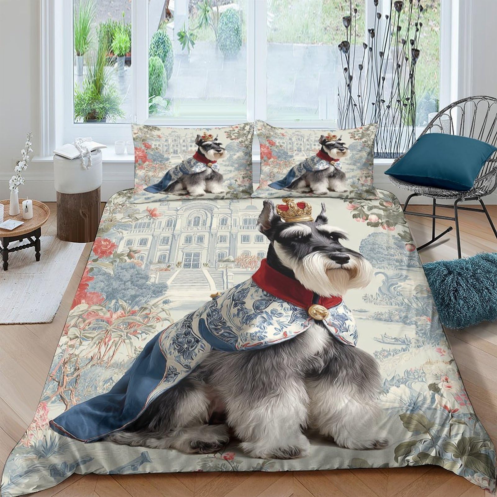 Ctjqhvkz Style-10 3D Printed Schnauzer Dog Royal Portrait Fitted Sheet Microfiber Soft Bed Cover For Bedroom Dorm Decor Mattress Protection Single（135X200cm）