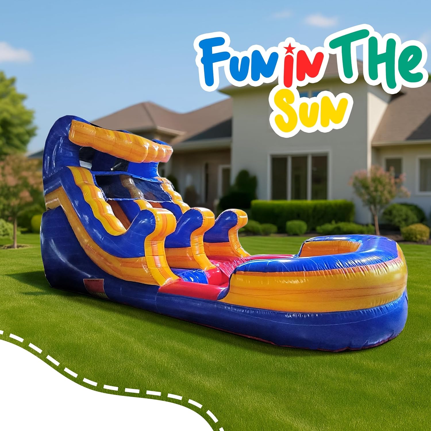 Blue Wave Inflatable Water Slide for Kids and Adults with Splash Pool, Commercial Grade Backyard Water Park with Slide, Outdoor Fun, Works with Water or Dry Play, 21ft x 9ft x 12ft - with Blower