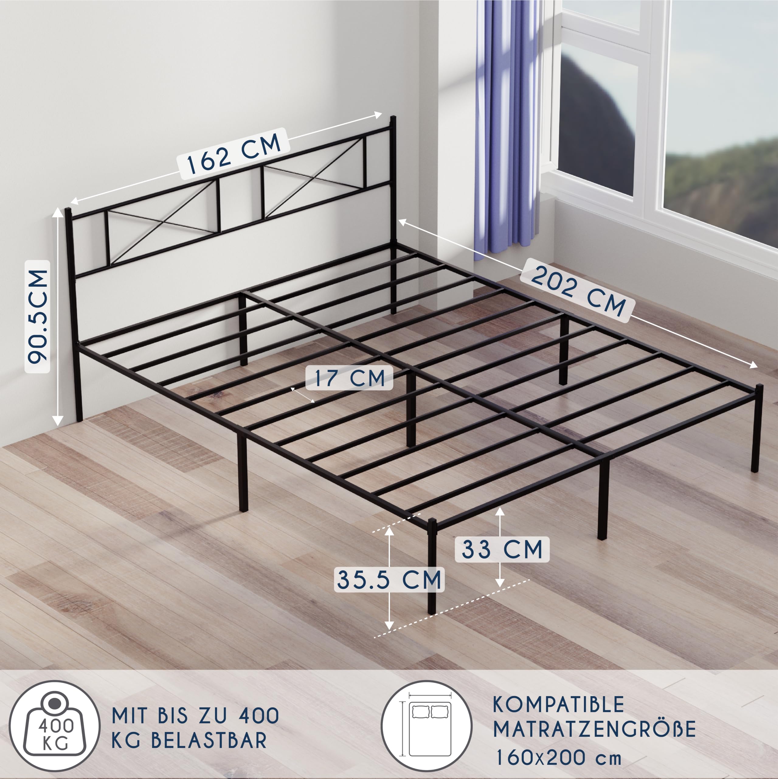 Dreamzie Bed 160 x 200 cm with Slatted Frame - Bed Frame 160 x 200