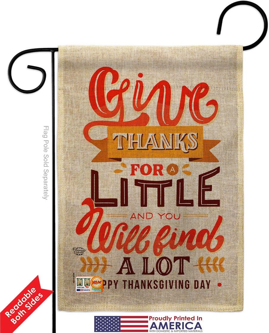 Give Thanks Burlap Garden Flag - 2pcs Pack Fall Thanksgiving Turkey Gobble Pumpkin Season Autumntime Cornucopia - House Decoration Banner Small Yard Gift Double-Sided Made In USA 13 X 18.5