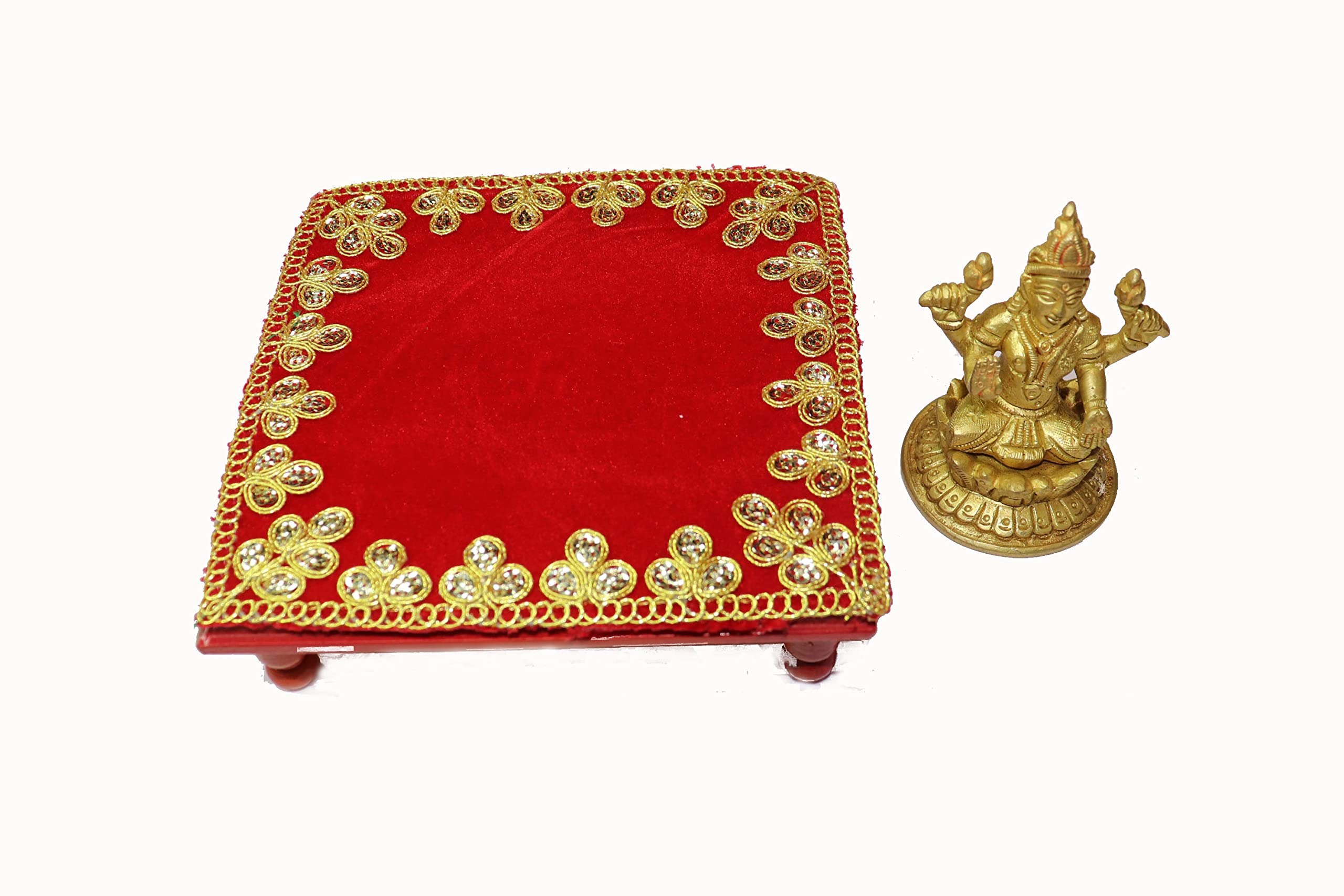 Reliable Velvet Pooja Aasan/Asan for Puja and Mandir Puja Altar Cloth Embroidered Velvet Pooja Chowki Assan Mat for Mandir, Temple and Bhagwan (Pack of 4) Size - 6 * 6 Inches - Image 7 thumbnail