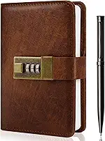 WEMATE Diário com cadeado, diário com cadeado 192 páginas, caderno com senha, caneta e caixa de presente - perfeito para homens e mulheres - 11 x 15,7 cm marrom mantenha seus segredos seguros