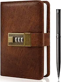 WEMATE Diário com cadeado, diário com cadeado 192 páginas, caderno com senha, caneta e caixa de presente - perfeito para homens e mulheres - 11 x 15,7 cm marrom mantenha seus segredos seguros