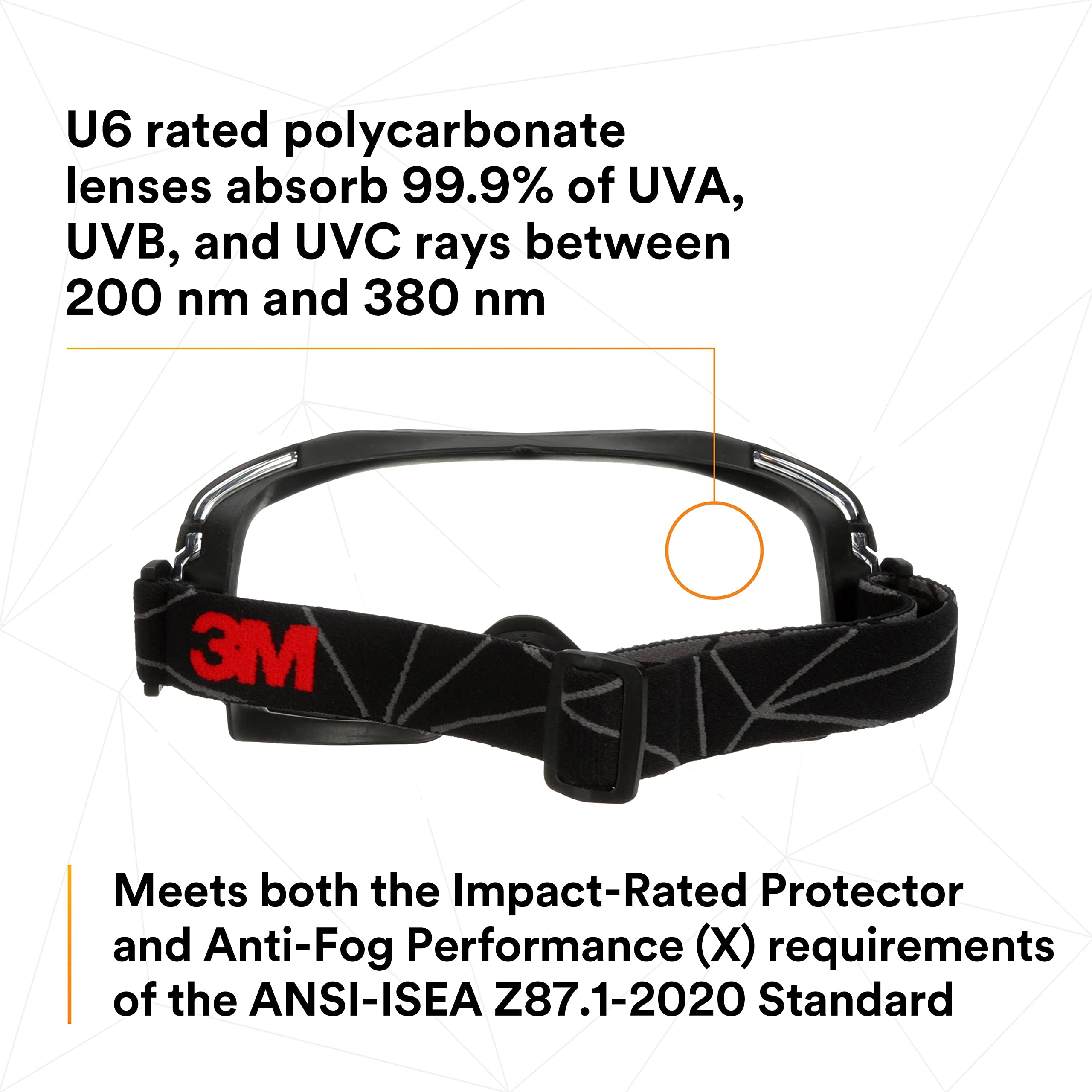 3M GoggleGear 6000 Series Gafas de seguridad, cubierta negra, revestimiento antivaho Scotchgard, lente transparente antiarañazos