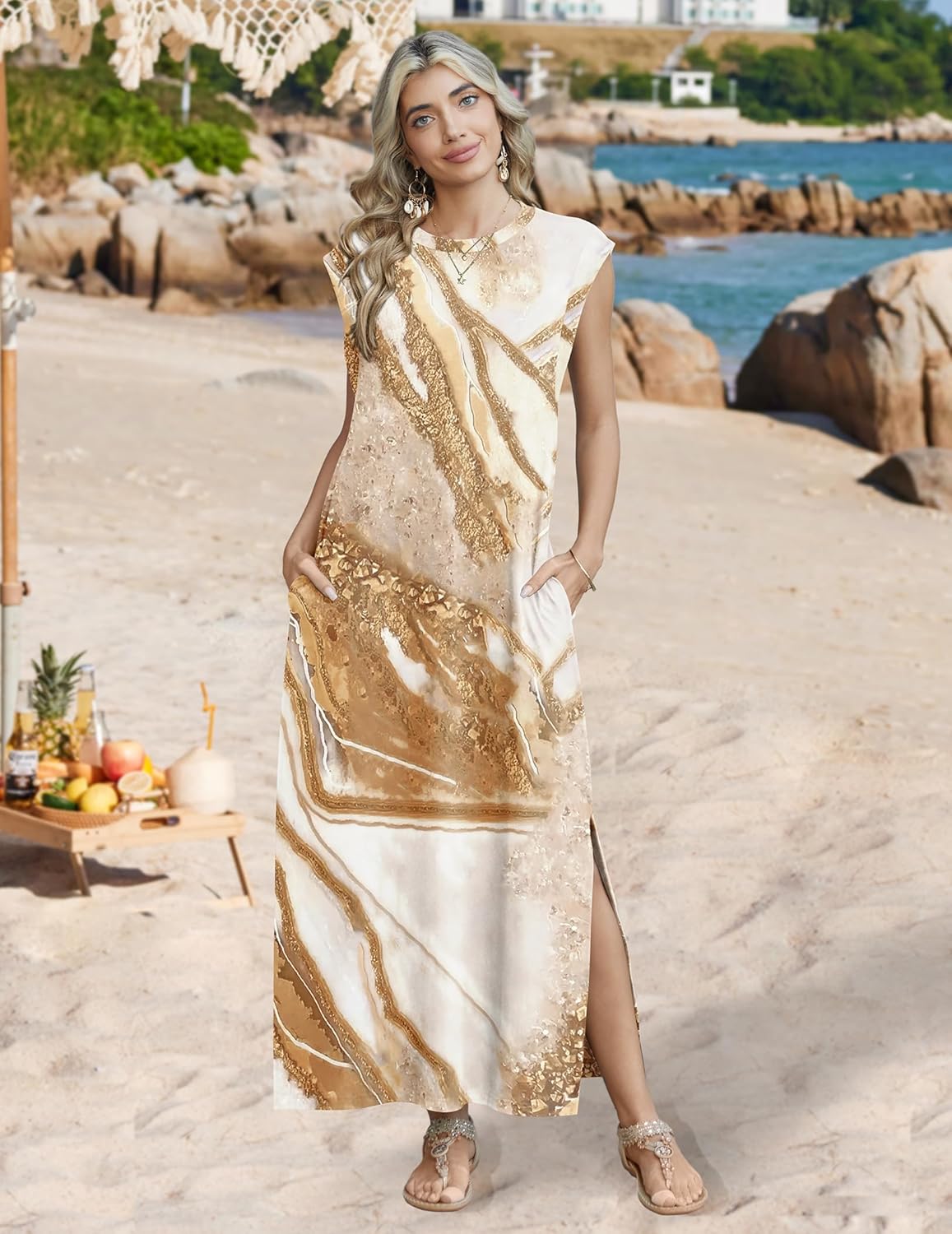 Zeagoo Summer Dresses for Women 2026 Black Long Maxi Sundresses Loose Split Wrinkle-Free Beach Travel Vacation Clothes - Image 3