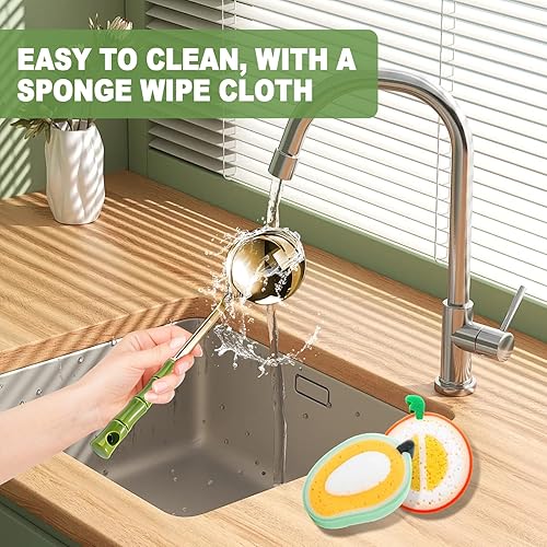 Miniatura 6 de Juego de utensilios de cocina de 9 piezas, accesorios de cocina para cocinar, acero inoxidable dorado con asas verdes, herramientas de cocina con