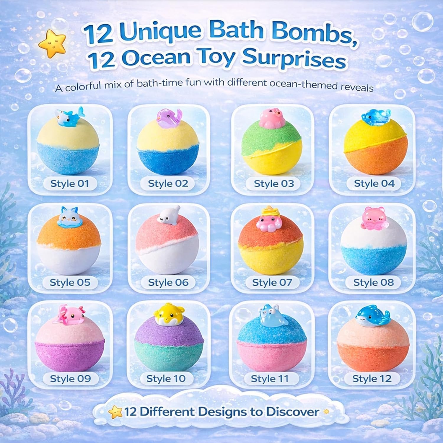 Badekugeln Badebomben Kinder mit Überraschung, 12Stück Bath Bomb Gift Set for Kids, Natrual und organische Blase Bad Bomben, Badebomben Fizzes Spa Ideal Geburtstag für Jungen Mädchen
