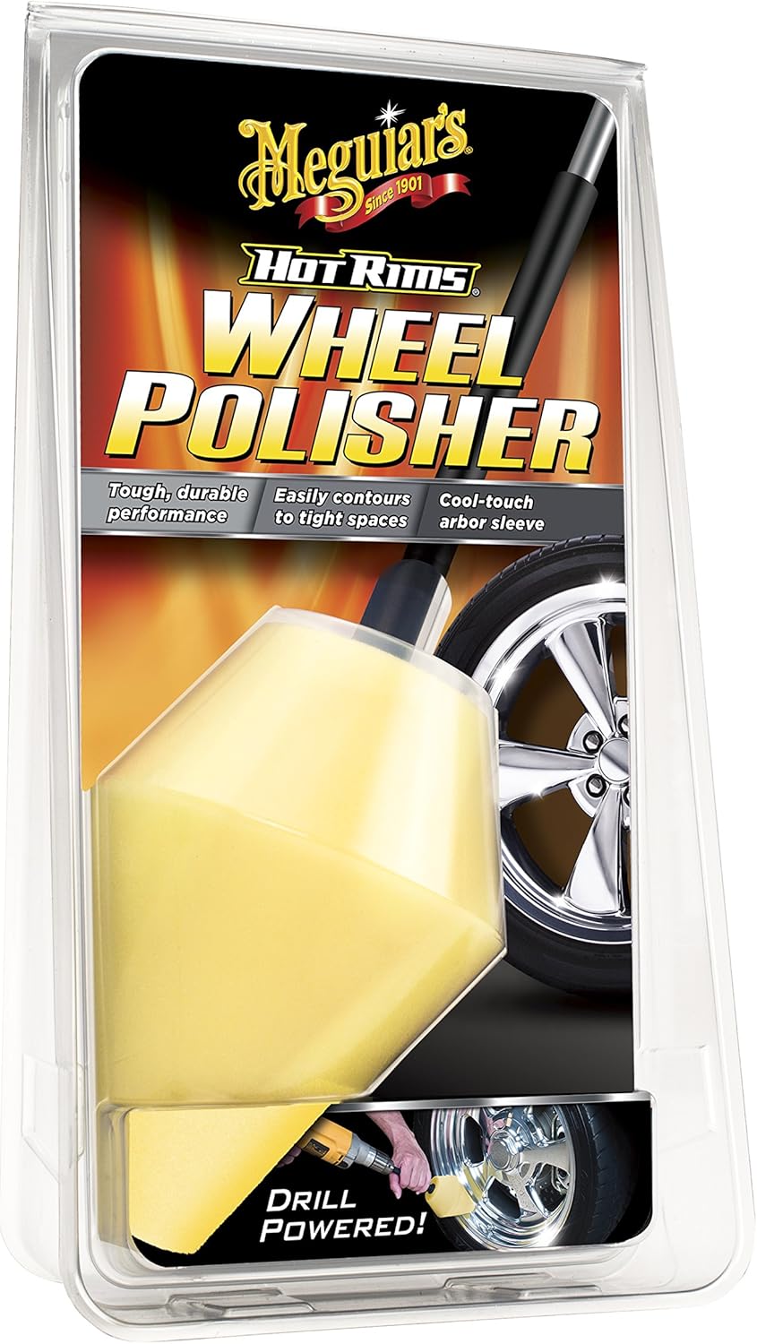 Meguiar’s Hot Rims Wheel Polisher Tool – Drill-Powered Attachment for Polishing on Polished, Chrome and Uncoated Wheels – Attaches to Standard Drill – Pair with Your Favorite Metal Polish, 1 Tool