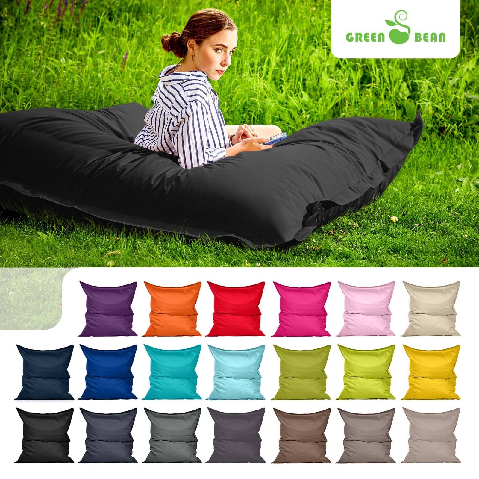 Green Bean© Poltrona a sacco da interni XXL 140x180cm 380 Lt imbottitura in perle EPS per bambini e adulti Cuscino gigante Lavabile Resistente alle intemperie Sedia Cuscino per pavimento Nero