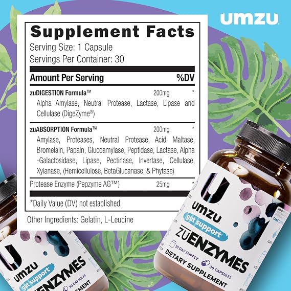 UMZU zuEnzymes Digestive Enzyme Supplement, 30 Day Supply | 21 Enzyme Blend, Lipase, Protease and Amylase, Supports Digestion, Gut Health, Nutrient Breakdown and Digestive Wellness