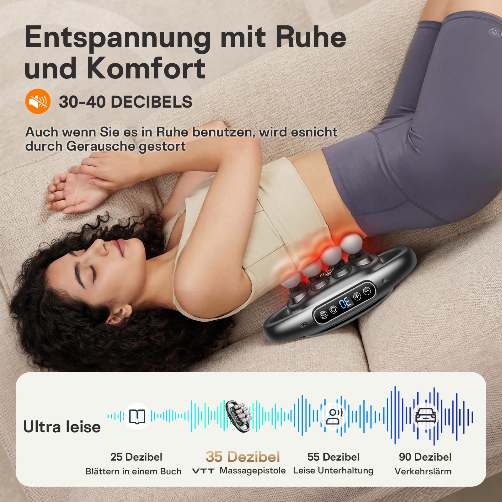 VTT Massagepistole mit 16 Massageköpfen,Tiefengewebe Massagegerät,Leises Handmassagegerät,3 Modi & 30 einstellbare Geschwindigkeiten massage gun,für Schulter Rücken zur Muskelentspannung Linderung von