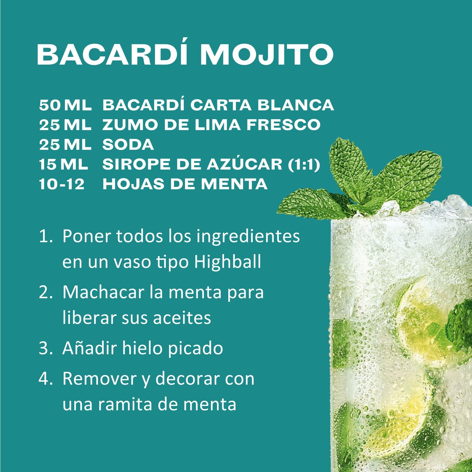 BACARDÍ Carta Blanca Ron Blanco Superior 37,5% ALC. 1 L Ron Caribeño Icónico