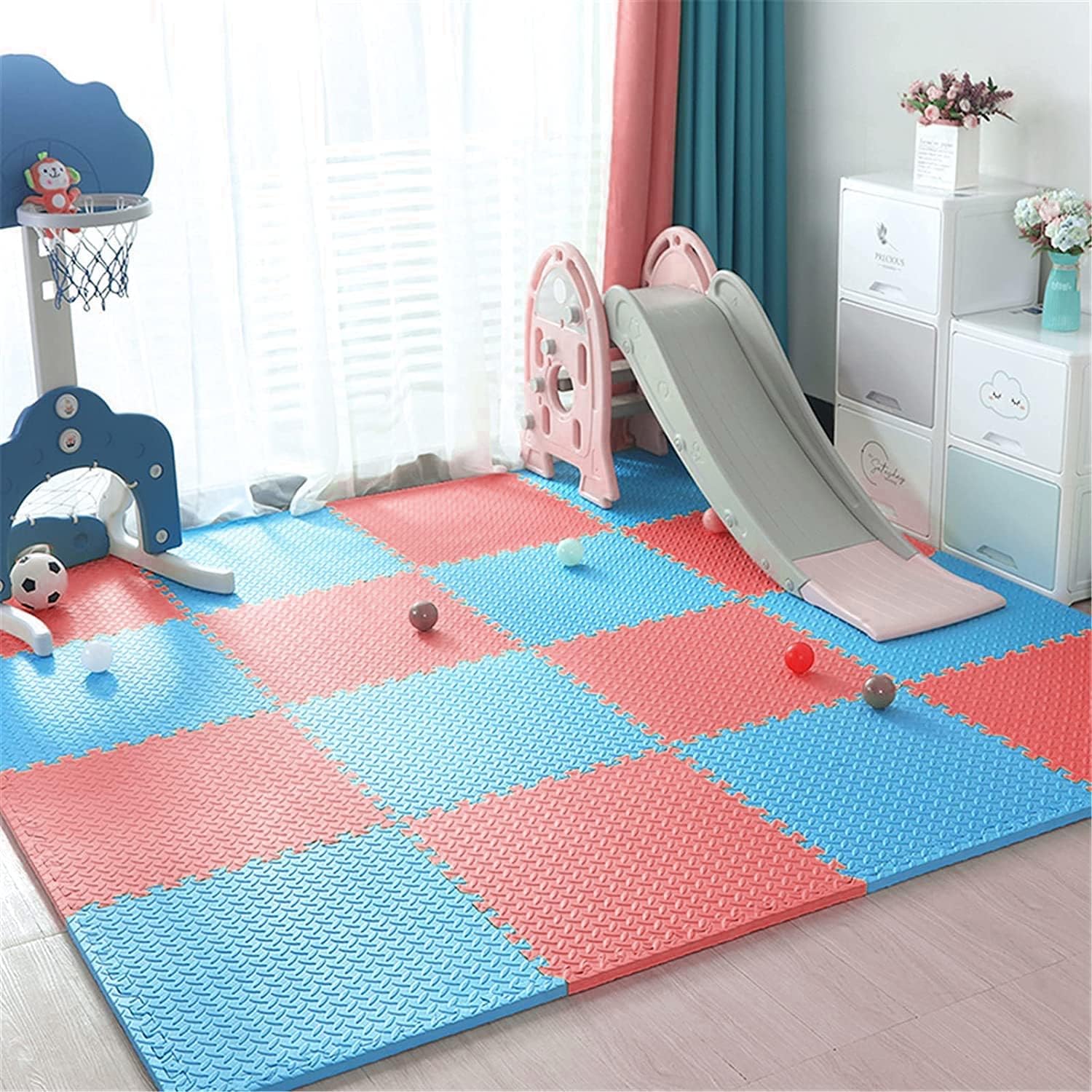 4pc- 16 SqFt, Blue Red Kids Puzzle Exercise Mat with EVA Foam Interlocking Tiles Play mats and Protective Flooring for Office and Home (Blue - Red)-image-38