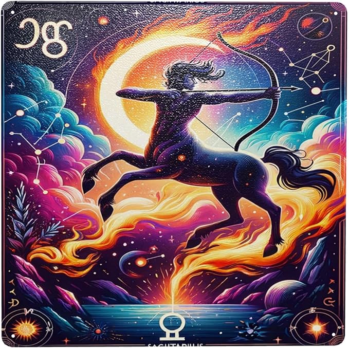 Sagittarius Archer Zodiac Sign Vintage Tin Wall Art Star Sign Astrology Home Decor,Metal Tinplate Poster Plaque For Indoor Outdoor,Mystical Celestial Decor For Living Room,Bar,Cafe,Man Cave 12x12inch