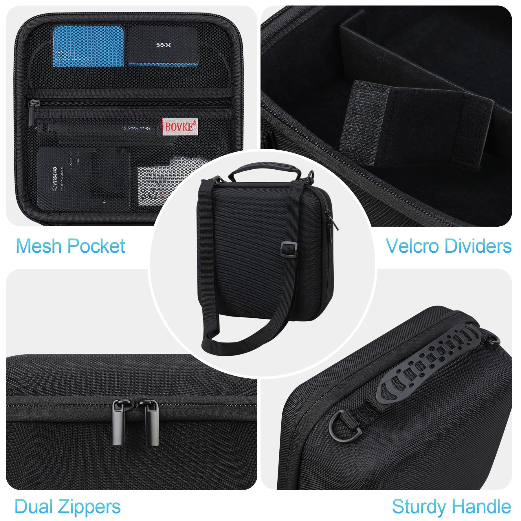 BOVKE Viaje Estuche para Canon EOS 2000D / 4000D /250D / R6 Mark II / R8 / R10 / R100 Cámaras y Otras cámaras SLR DSLR, Objetivo Extra y trípode con divisores y Correa de Hombro, Negro
