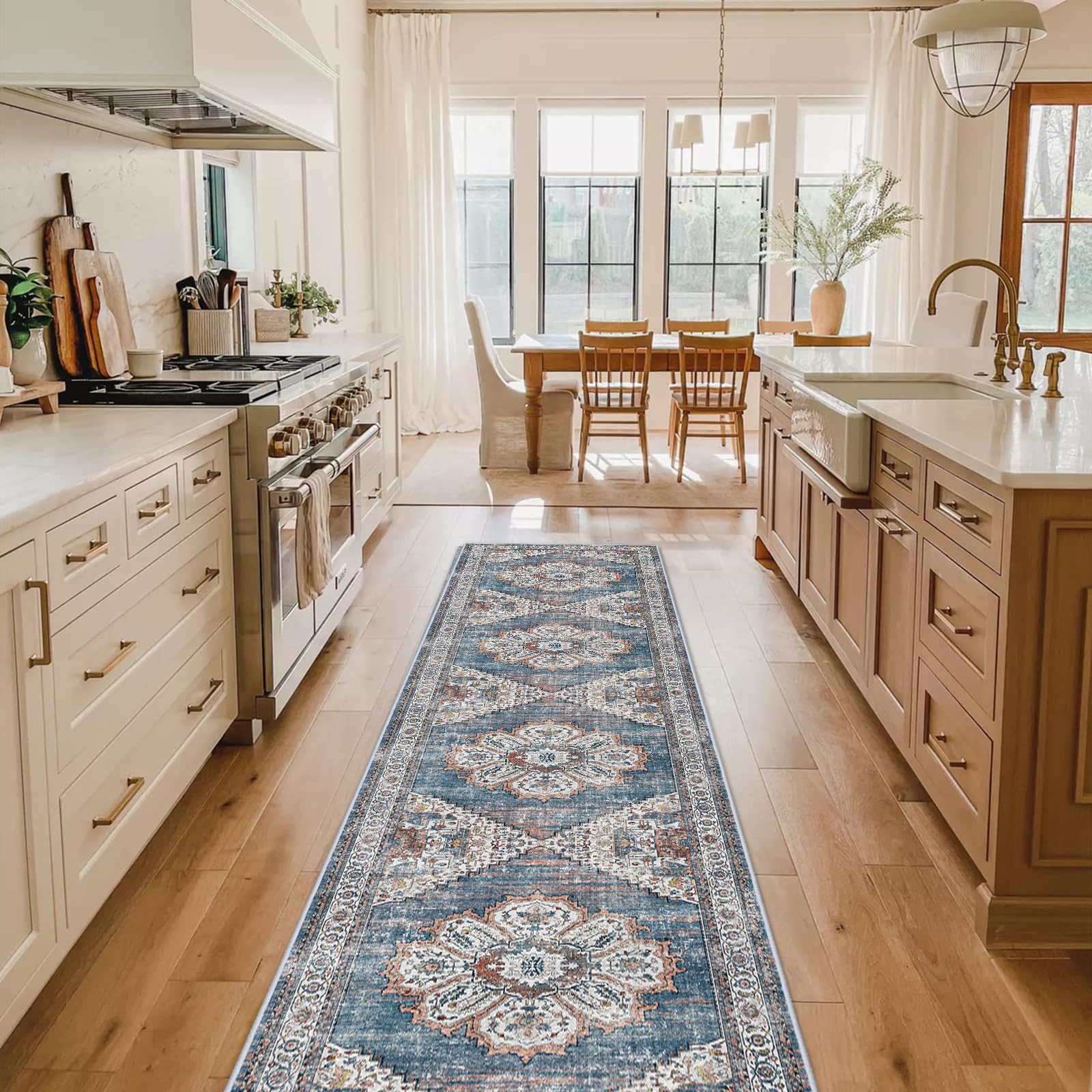 Washable Kitchen Runner Rug - 2x10 Hallway Rug Distressed Mats Non-Slip Soft Room Floor Carpet for Dining Room