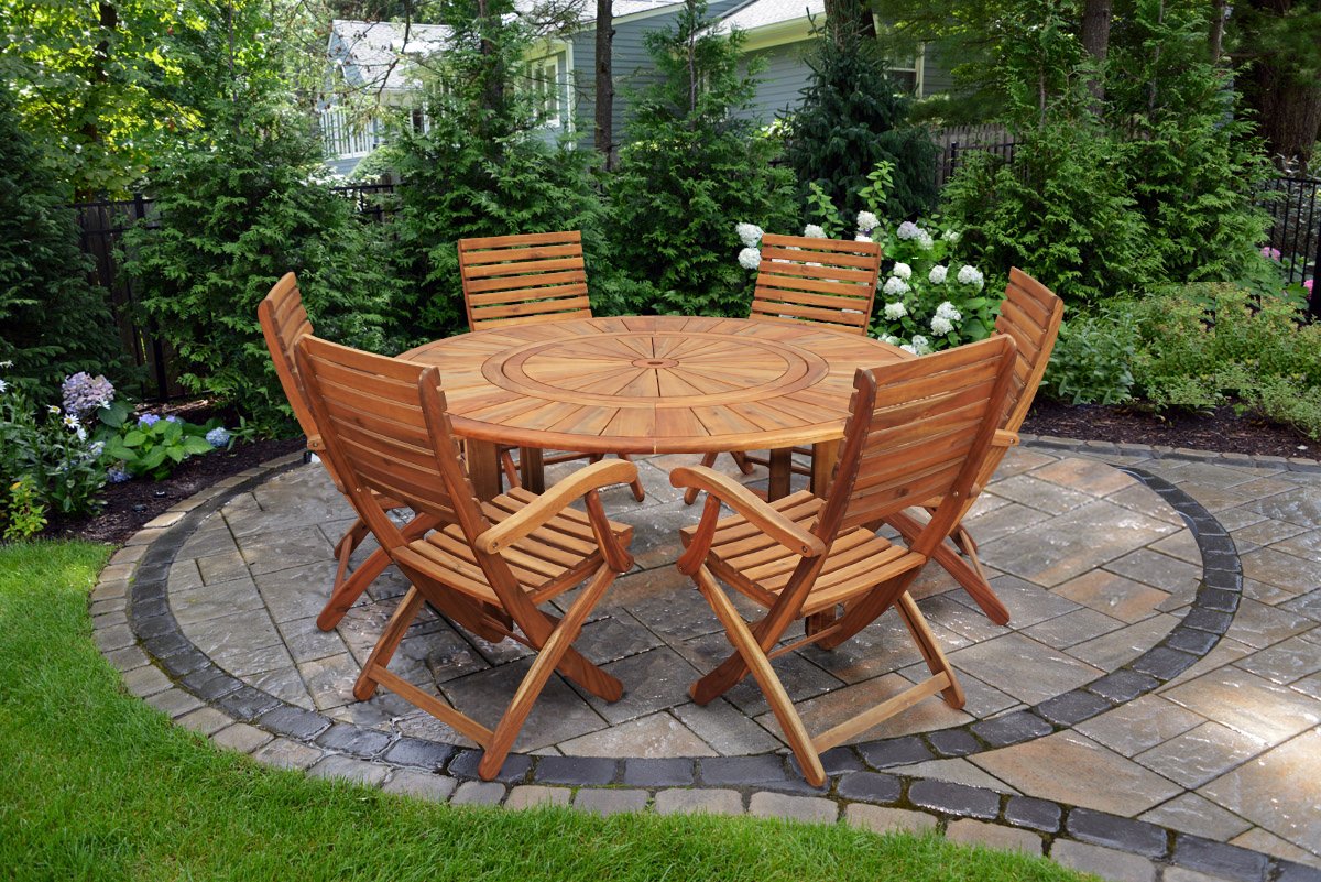 Buy INTERBUILD REAL WOOD Garden Round Table Set Patio Table Set