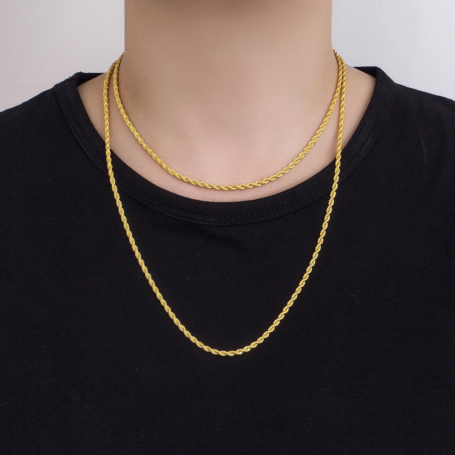 Dankadi Collana a corda fine 3 mm per ciondolo in argento 925, catena intrecciata a maglia, placcata oro 16-30" (40-76 cm), design italiano, regalo per festa di compleanno per uomo e donna