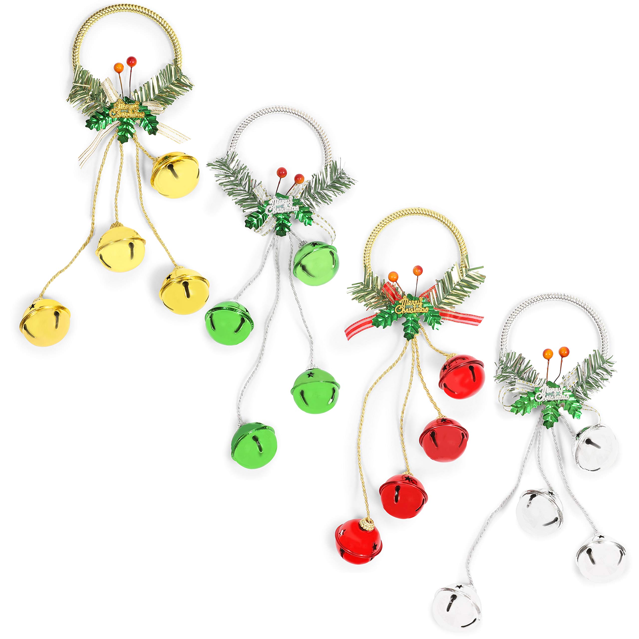 Jingle Bells Door Hanger for Christmas in 4 Colors (14.43 in, 4 Pack)