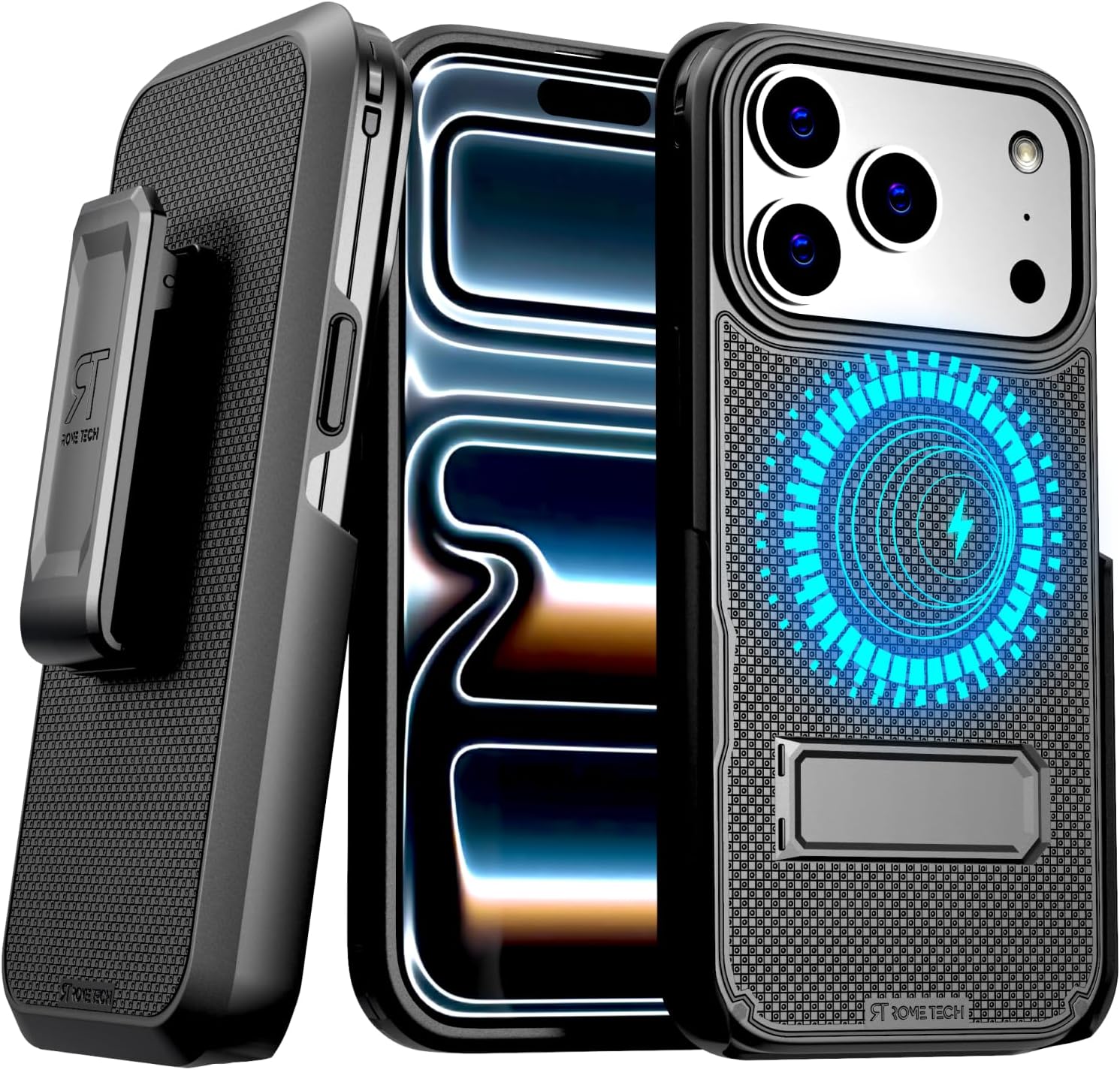 Designed for iPhone 17 Pro Max Case with Belt Clip Holster - Compatible with MagSafe Magnetic Heavy Duty Phone Cover with Kickstand - Black