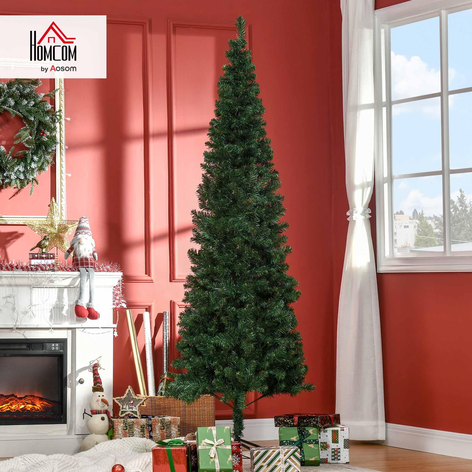HOMCOM Albero di Natale Slim Artificiale 210 cm con Rami Realistici, Albero di Natale Alto e Stretto con Base Pieghevole, Verde