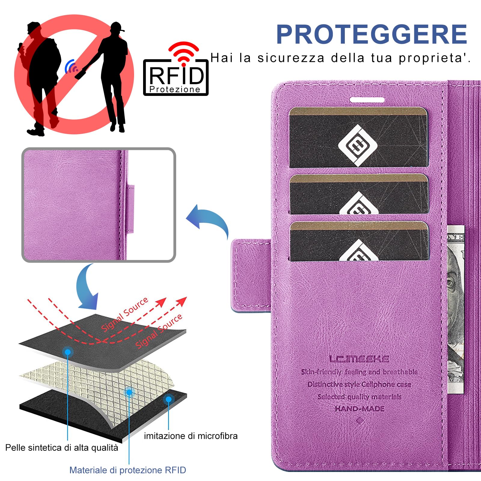 Giyer Cover per OPPO A5 Pro Custodia con Vetro Temperato, Premium Pelle PU Portafoglio Slot per Scheda RFID Antifurto Funzione Supporto Flip Case, Antiurto per OPPO A5 Pro 5G Cover (Viola)