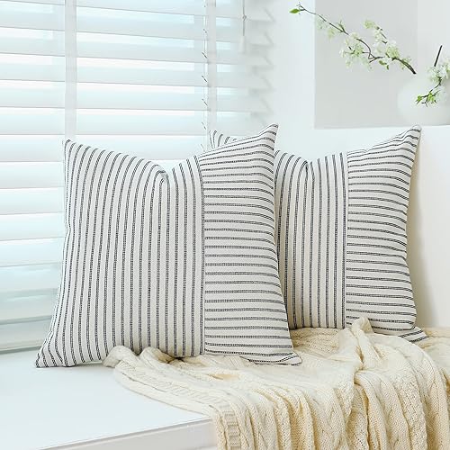 Fundas de almohada de 16 x 16 pulgadas, juego de 2 fundas de almohada cuadradas con textura a rayas para sofá, silla, dormitorio, decoración moderna