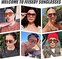 Vista 56 de Feisedy - B2622 - Lentes de sol estilo aviador, cuadrados, clásicos de los años 70, unisex, con montura clásica retro y elegante, UV400 Marco