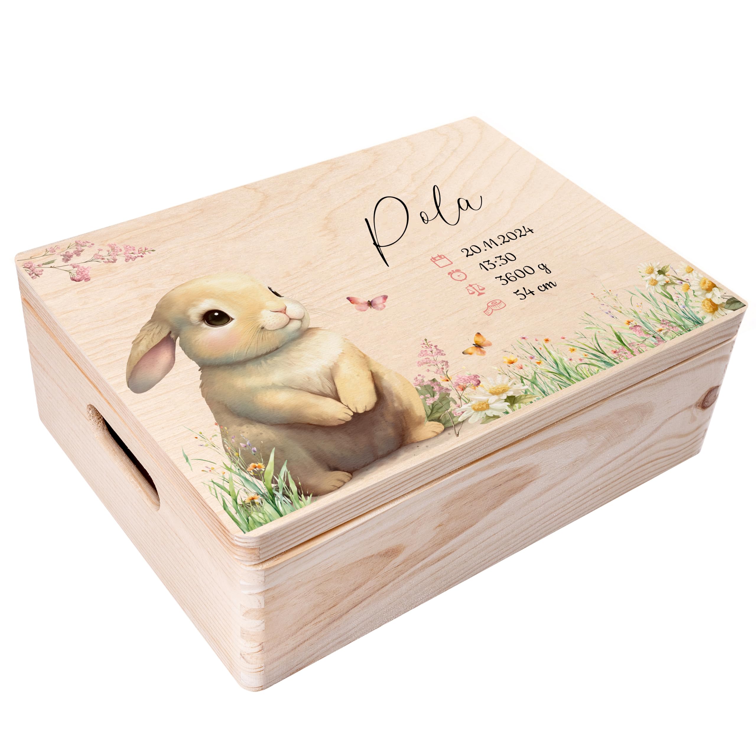 Creative Deco Scatola dei Ricordi Neonato/Nascita Personalizzata Regalo - Coniglio | Personalizzato Scatole Legno per Bambini | Incisione Cassetta Portaoggetti, Portagiochi | per Ragazzo e Ragazza