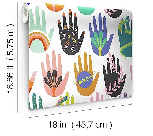 Miniatura 3 de RoomMates RMK11795RL Papel pintado blanco y morado para pelar y pegar Hamsa