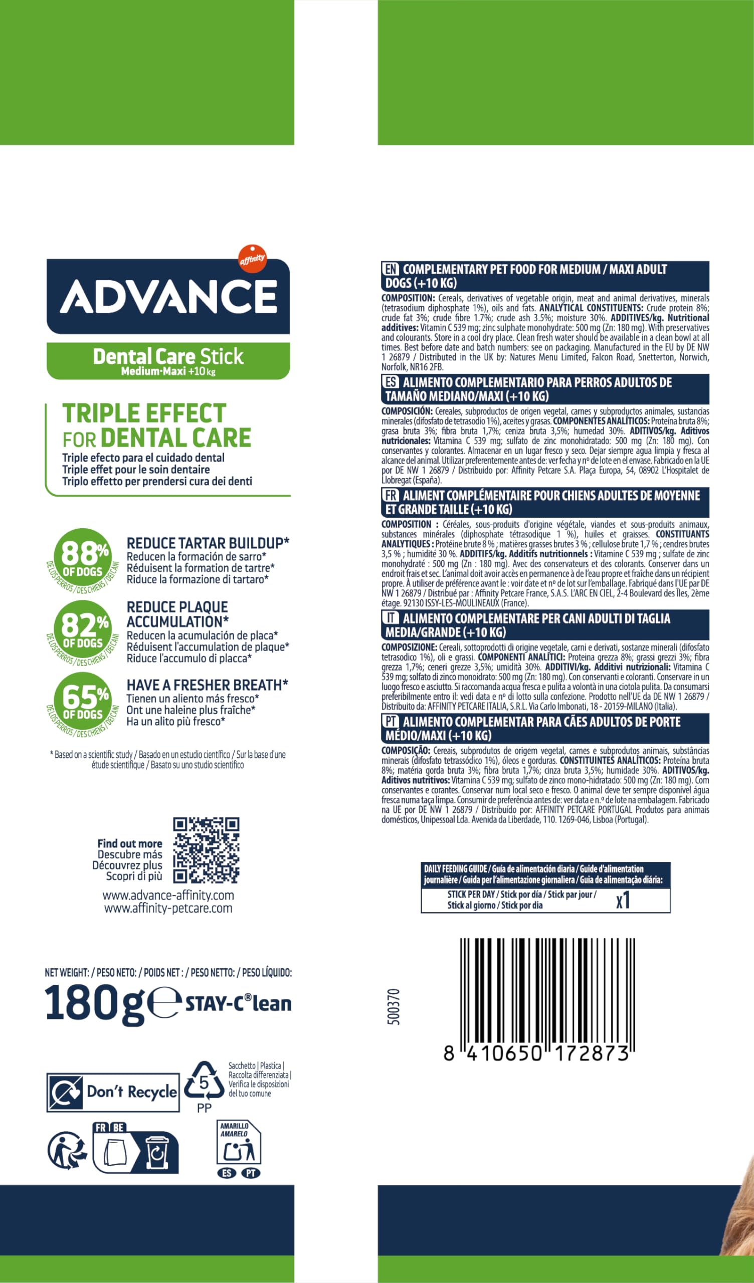 ADVANCE Snacks - Dental Care Stick pour Chien Medium-Maxi - Pack 13 x 180gr - Total 2340gr