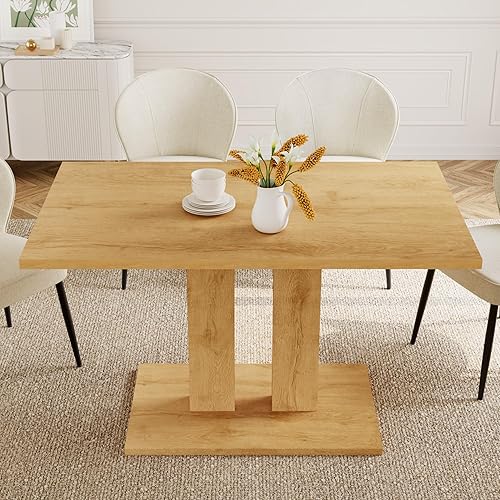 Miniatura 11 de Mesa de comedor moderna de 46 pulgadas, mesa de cocina rectangular con acabado de roble, mesa de comedor compacta para 4, construcción robusta para
