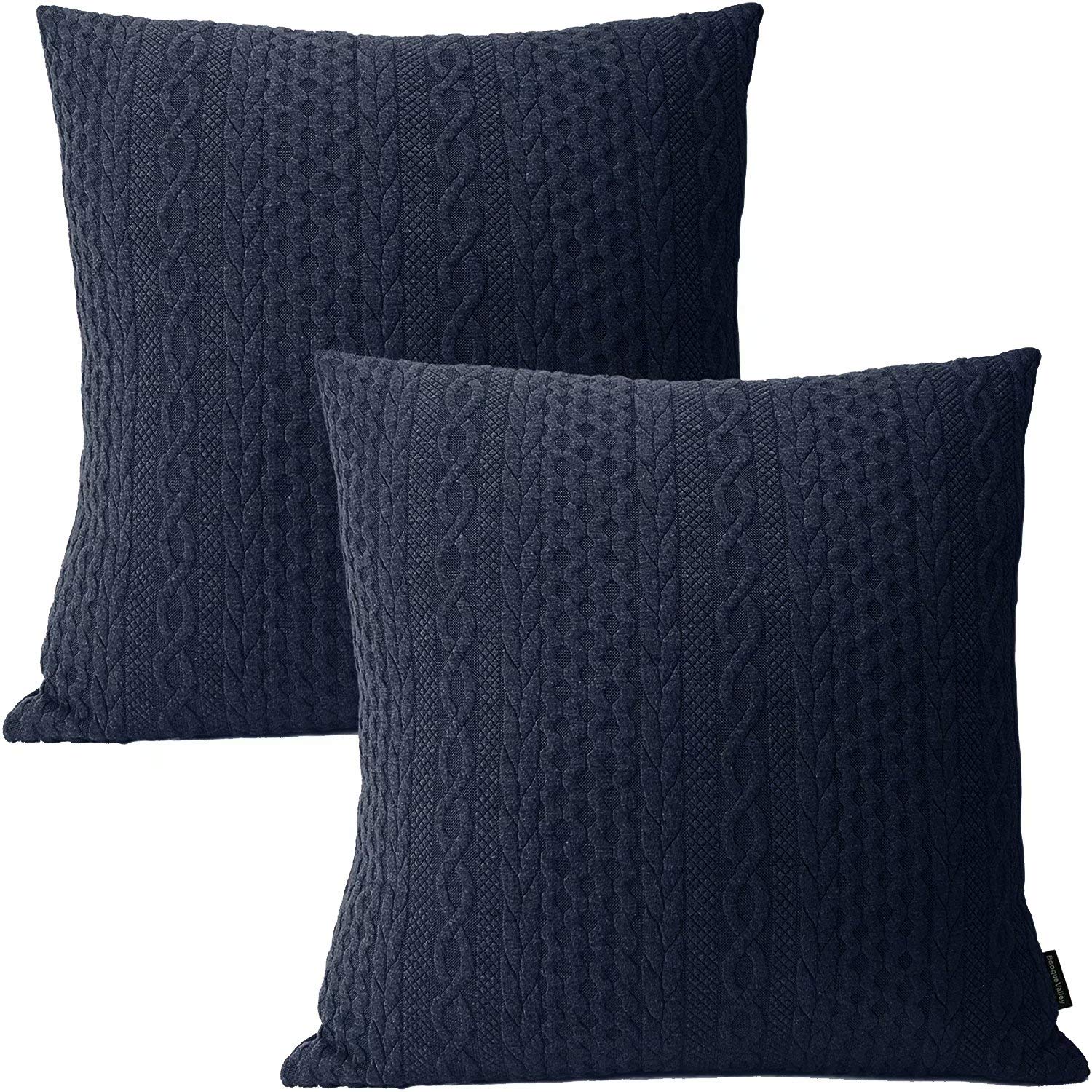 NordECO HOME Farmhouse Knit Throw Pillow Covers 18x18 Inches Modern Embossed Patterned Cushion Covers for Sofa Car Chair(Dark Blue)