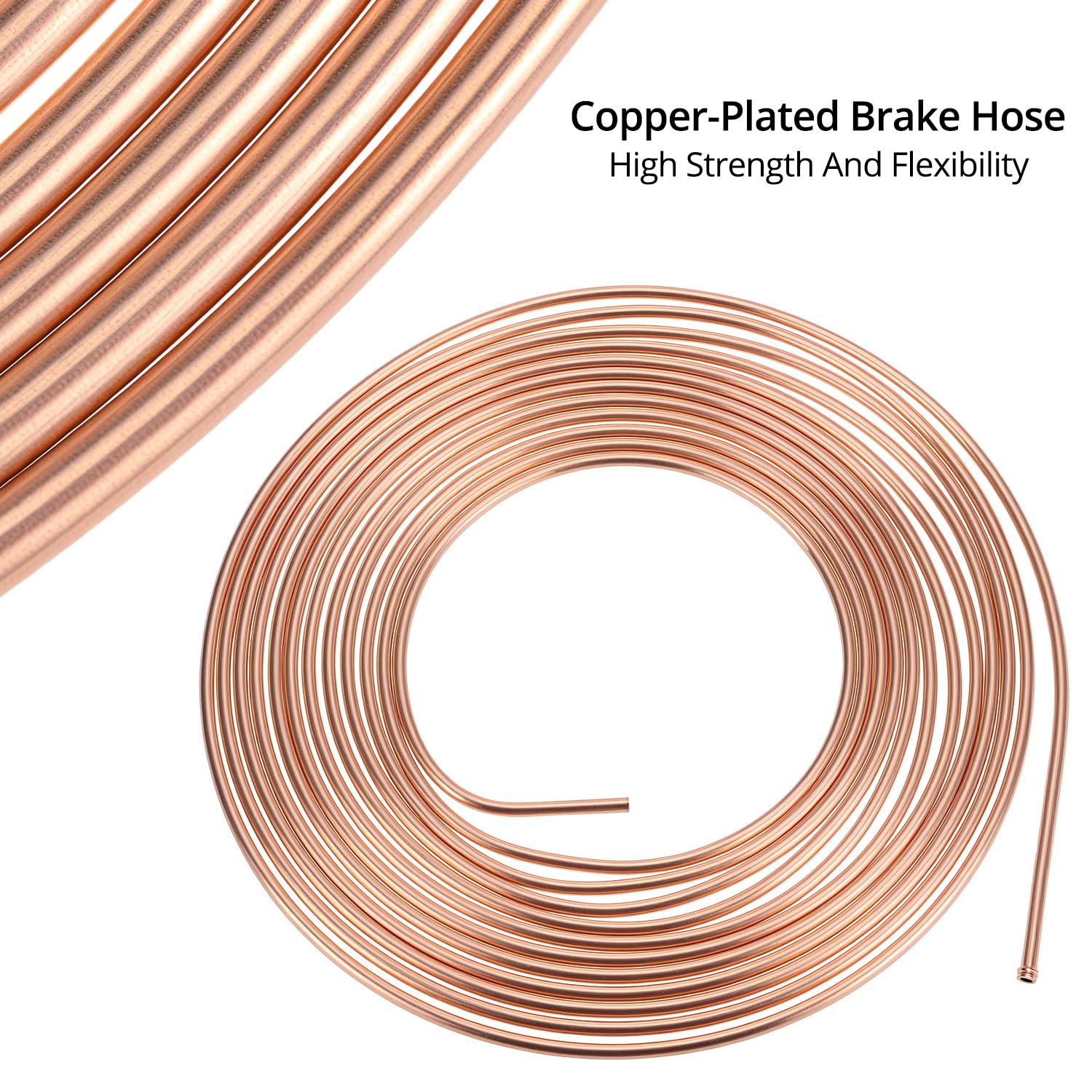 QWORK® Abocardador de línea de freno de 4.75 mm, tubo de frenos chapado en cobre de 4.75 mm x 7.6 m con 16 conexiones + 5 conectores